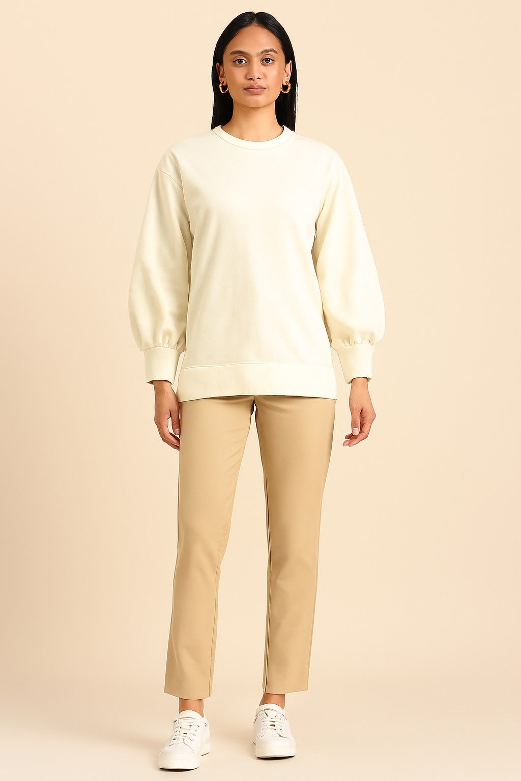 Women Off White Cotton Blend Sweatshirt