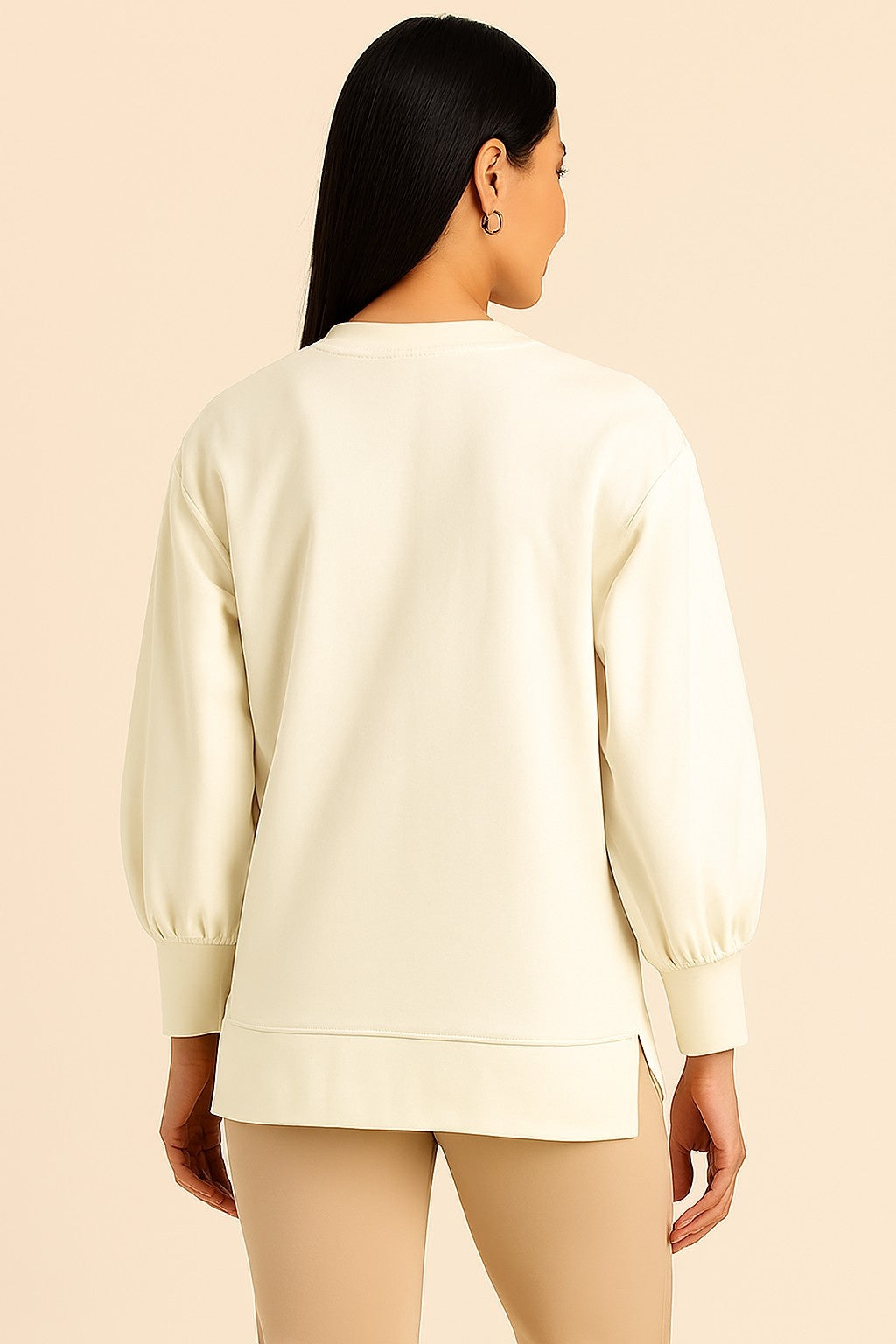 Women Off White Cotton Blend Sweatshirt
