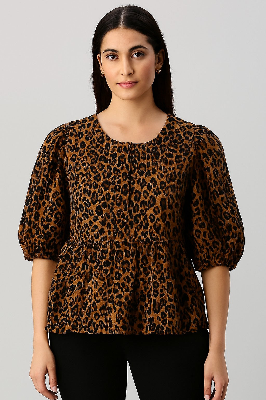 Women Black Cotton Peplum Top