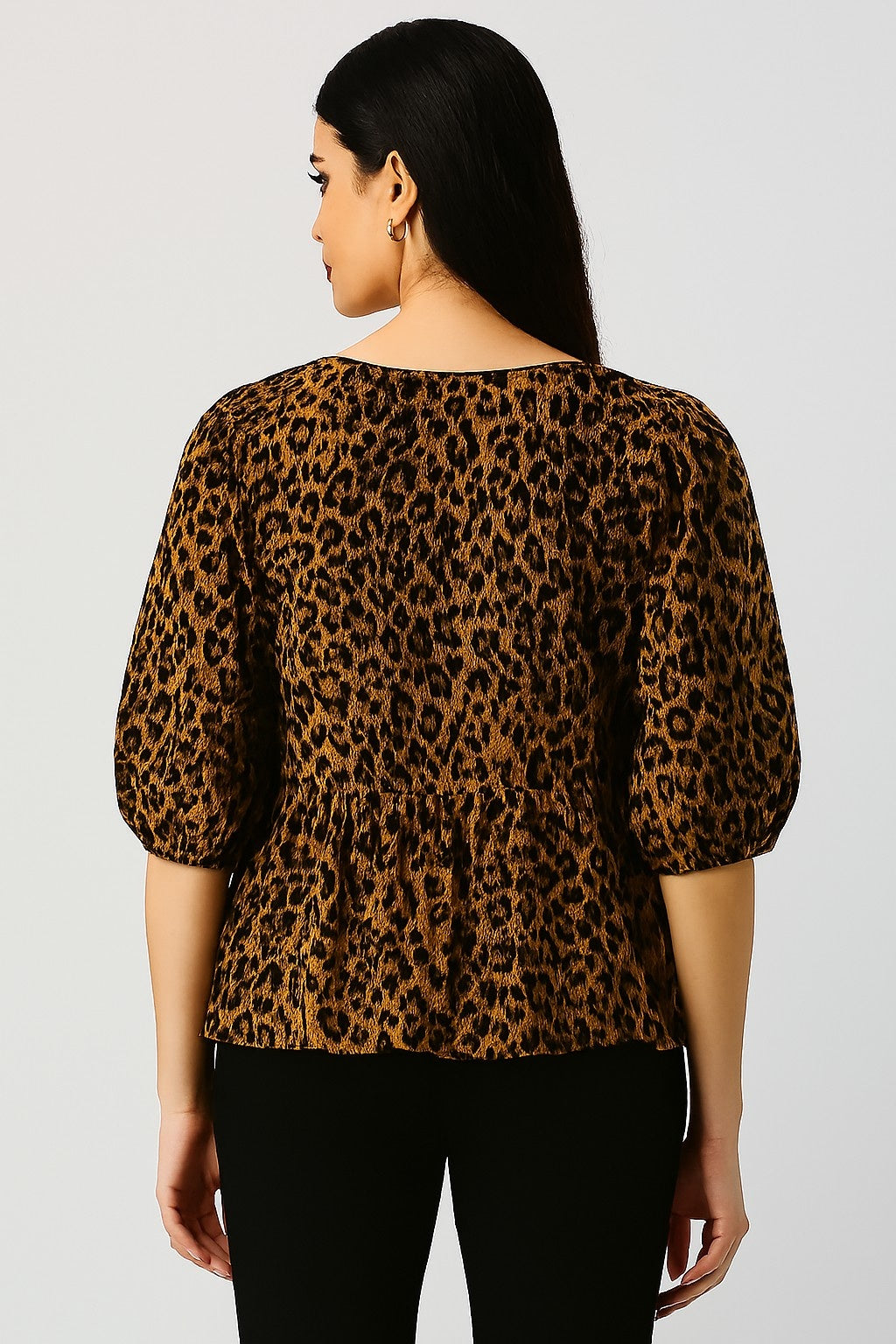 Women Black Cotton Peplum Top