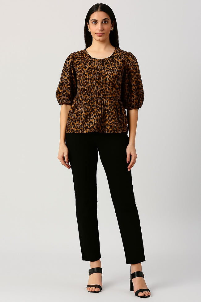 Women Black Cotton Peplum Top