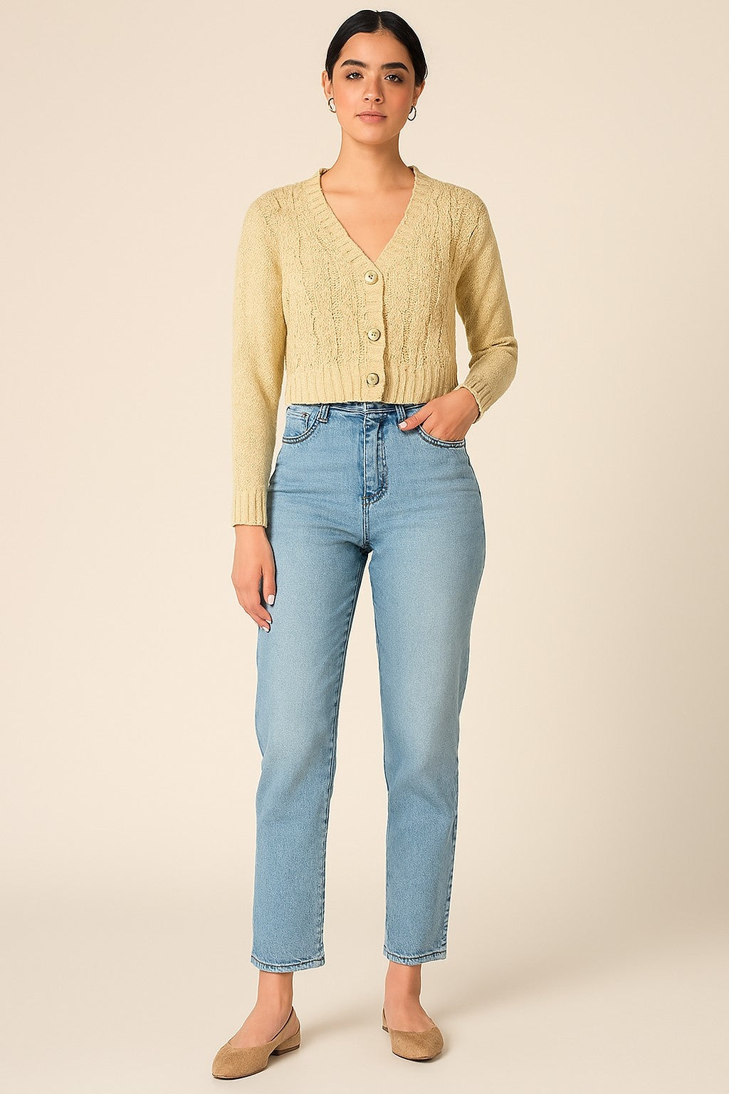 Women Brown Knitted Acrylic Cardigan