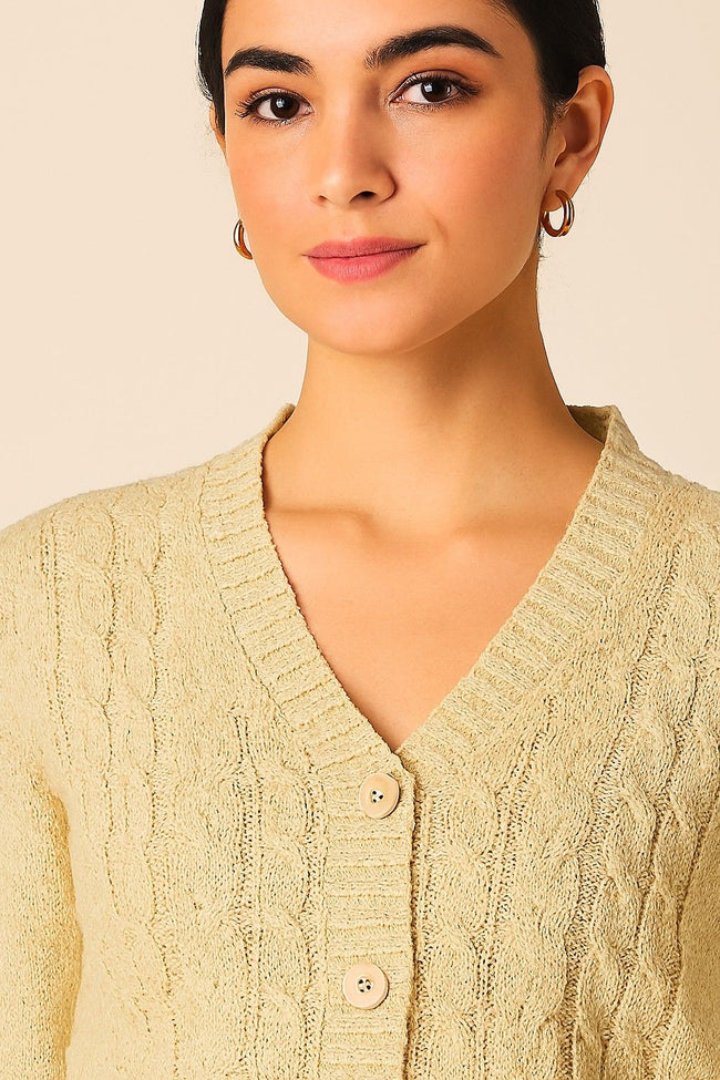 Women Brown Knitted Acrylic Cardigan