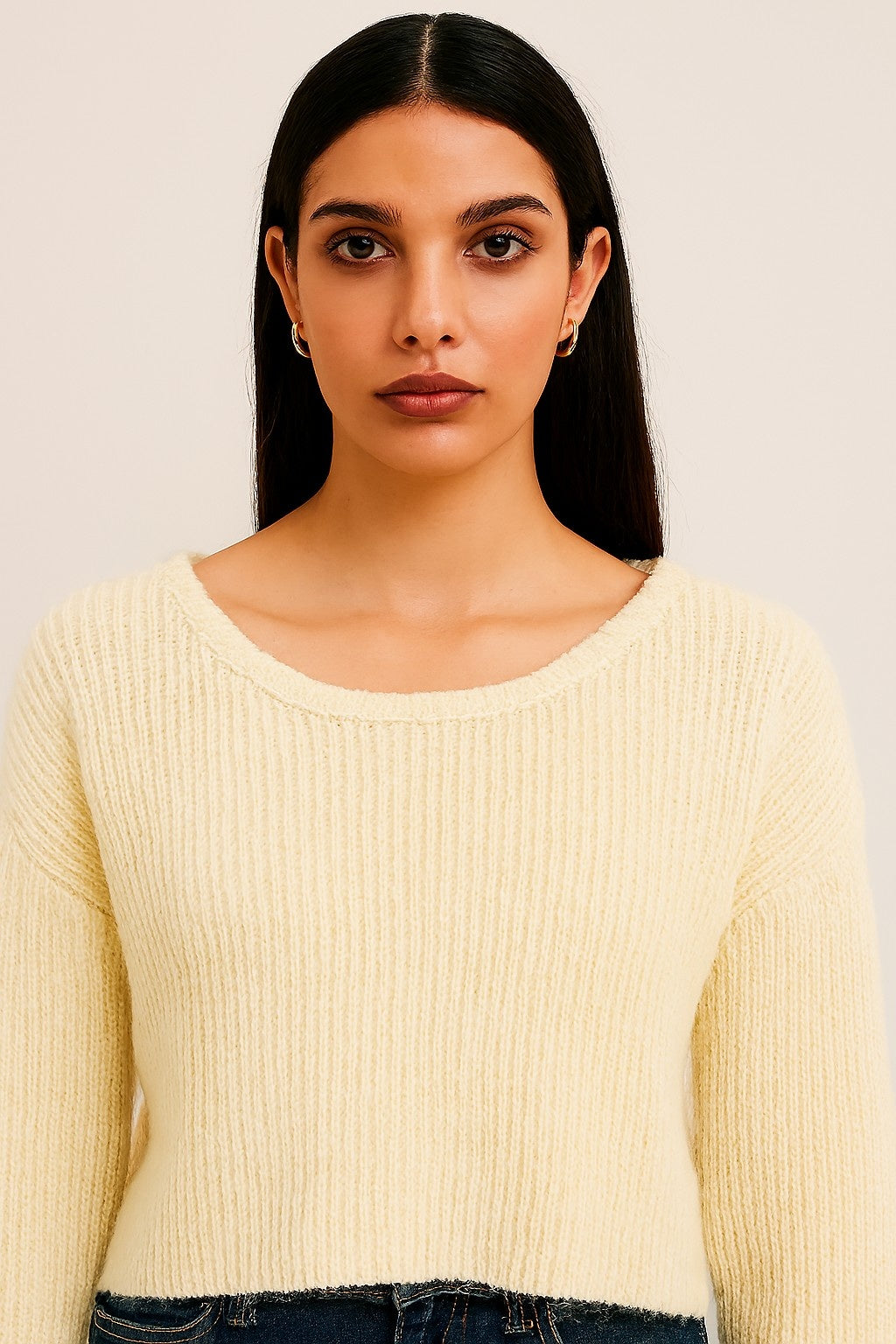 Women Cream Knitted Acrylic Sweater