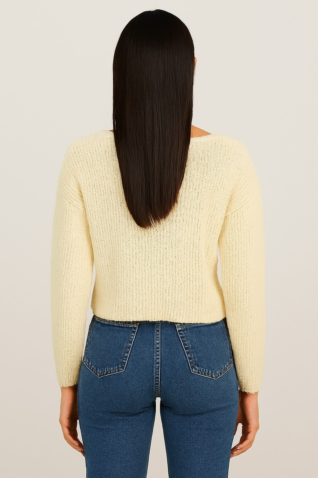 Women Cream Knitted Acrylic Sweater