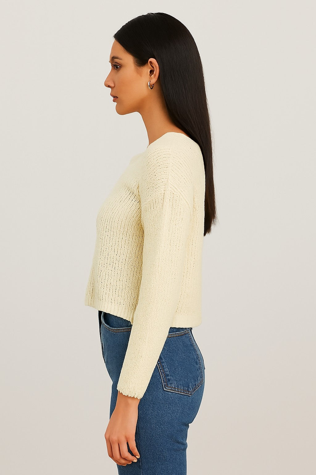 Women Cream Knitted Acrylic Sweater