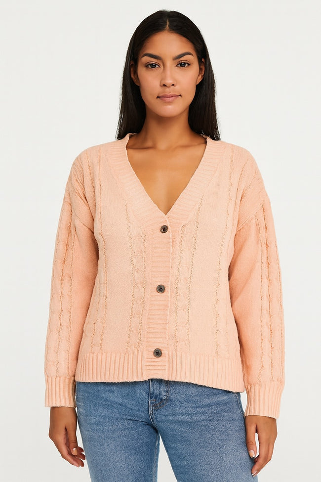 Women Pink Knitted Acrylic Cardigan