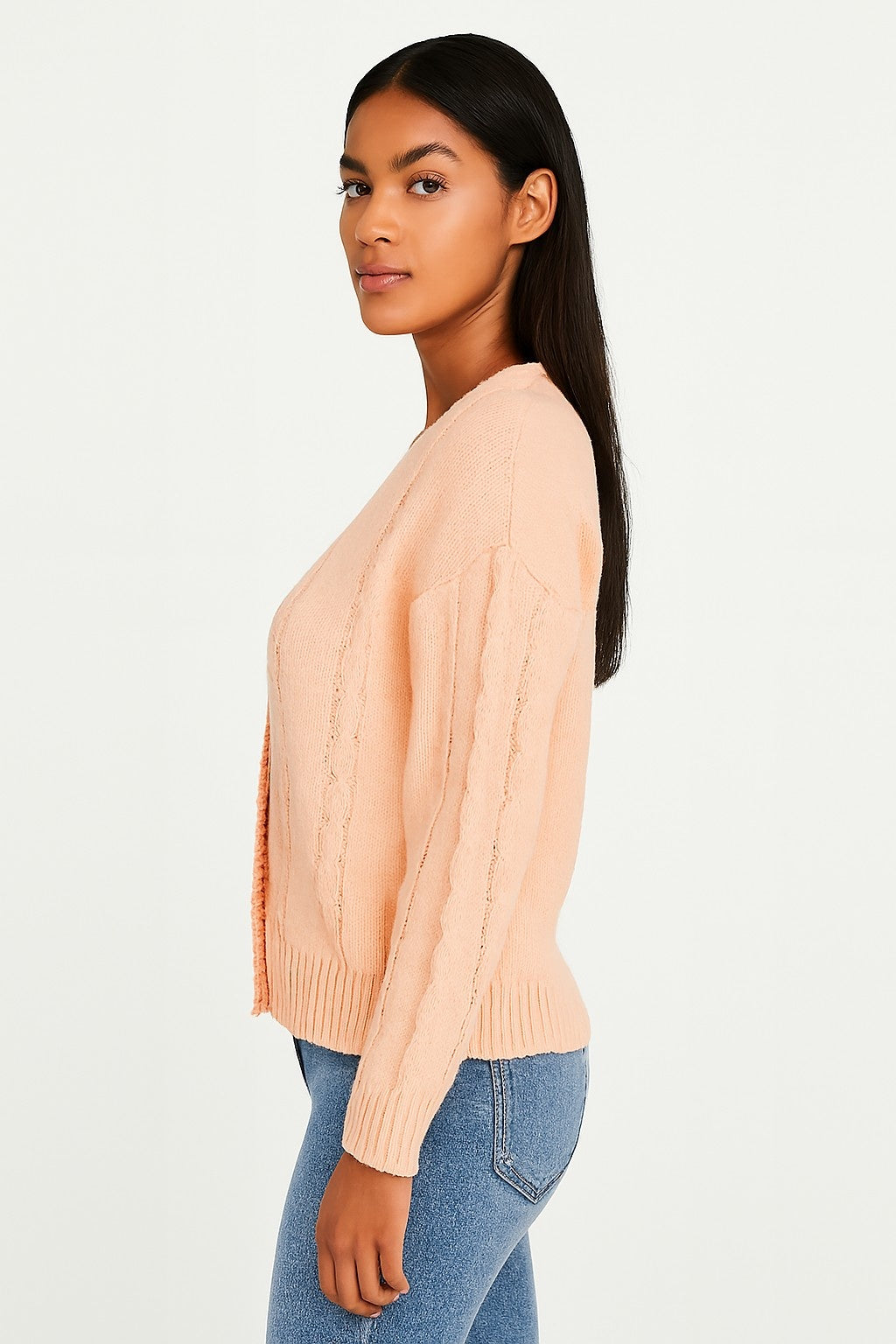 Women Pink Knitted Acrylic Cardigan