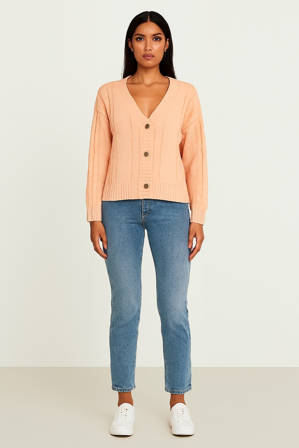 Women Pink Knitted Acrylic Cardigan