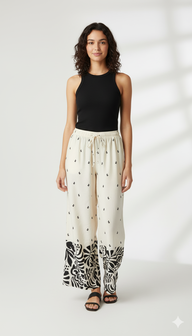 Women Cream Wide-Leg Plazzo Pants
