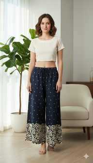 Women Blue Wide-Leg Plazzo Pants