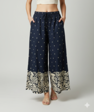 Women Blue Wide-Leg Plazzo Pants