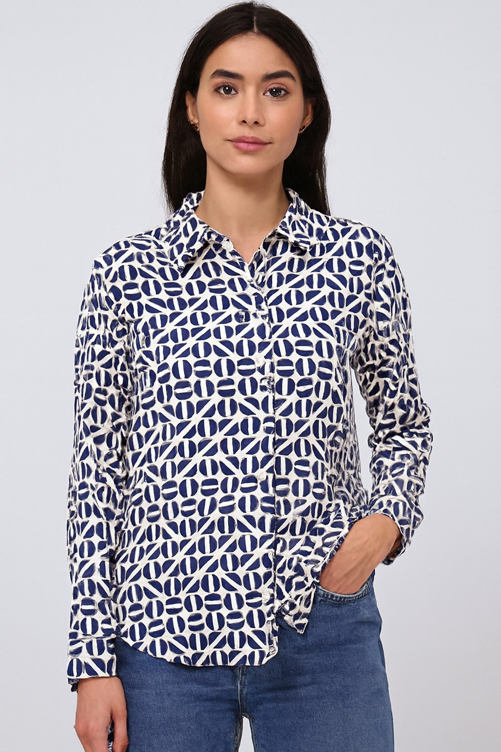 Women Blue Polyester Shirt