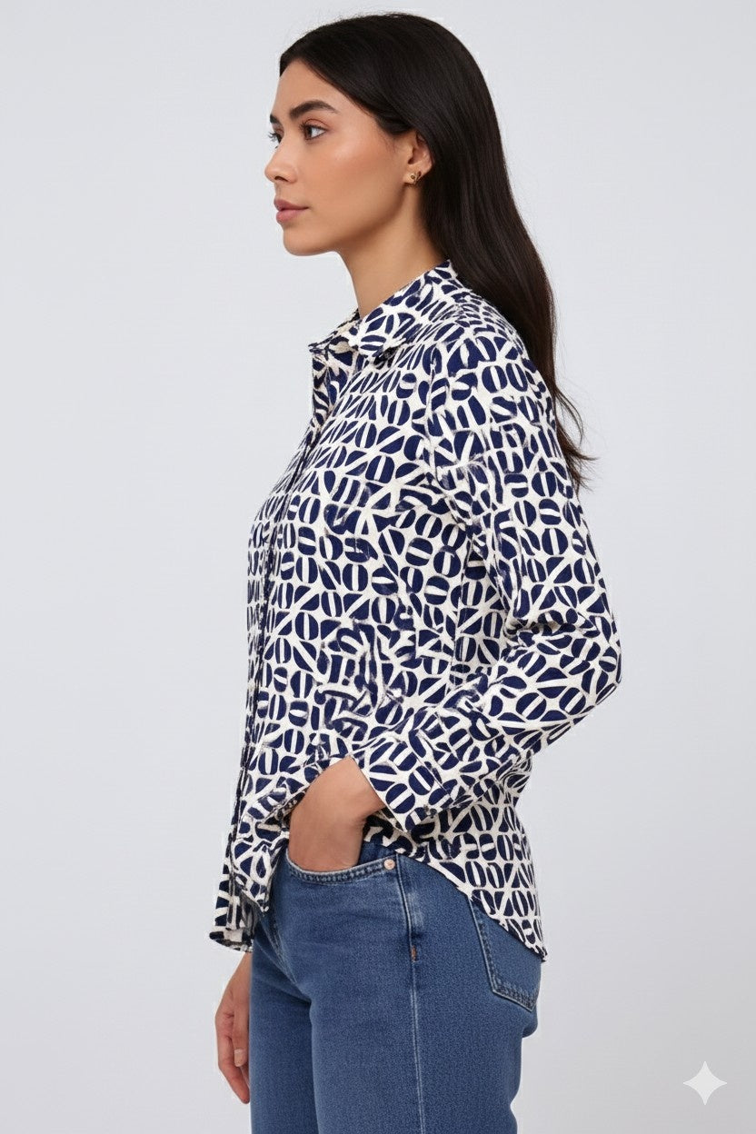 Women Blue Polyester Shirt