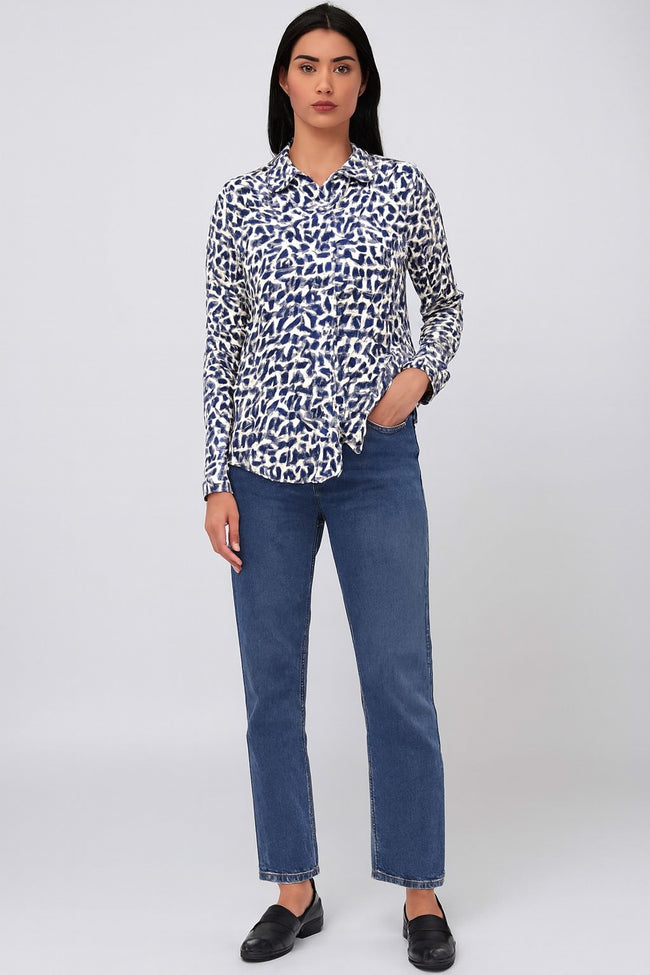 Women Blue Polyester Shirt
