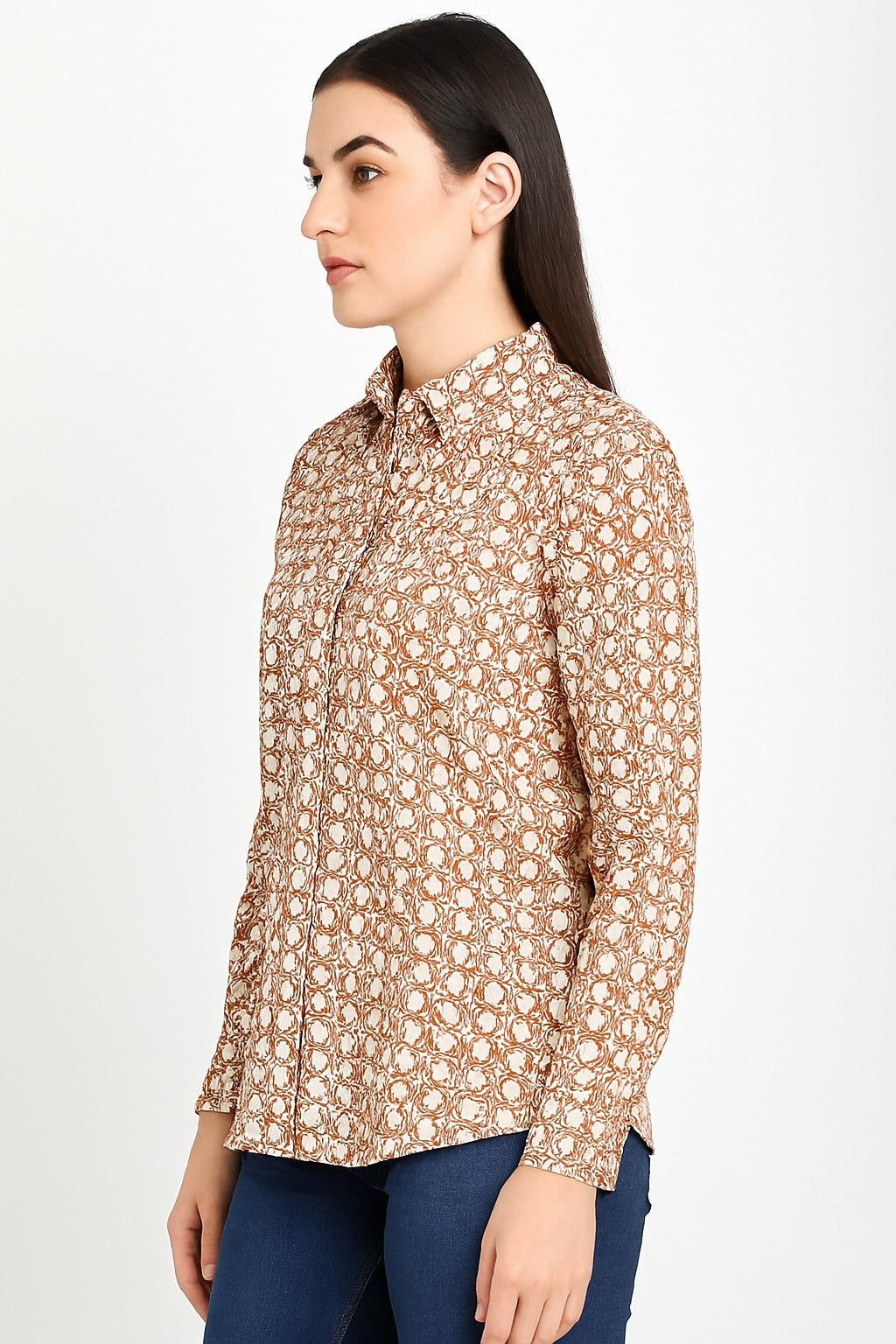 Women Polyester Rust Printed Shirt