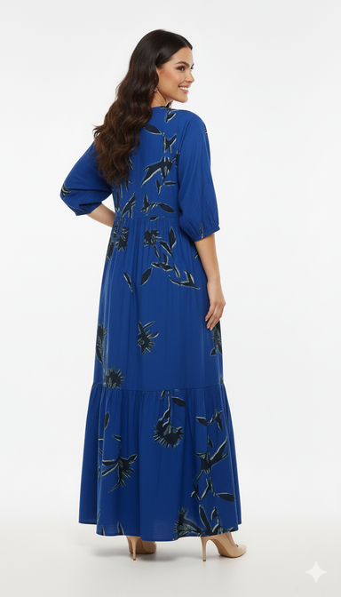 Women Blue Rayon Floral Print Maxi Dress