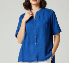 Women Blue Cotton Shirt Style Top