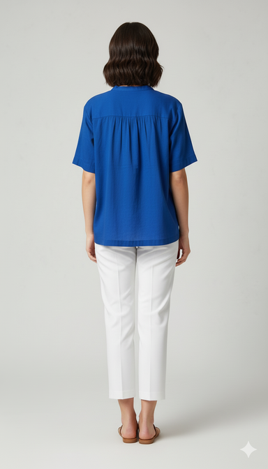 Women Blue Cotton Shirt Style Top