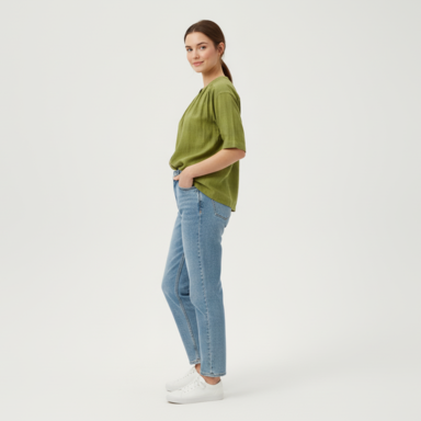 Women Green Cotton Shirt Style Top