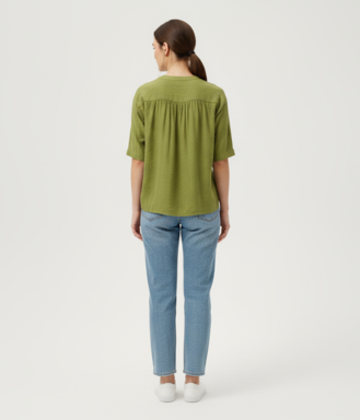 Women Green Cotton Shirt Style Top