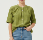 Women Green Cotton Shirt Style Top