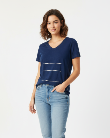 Women Blue V-Neck T-Shirt