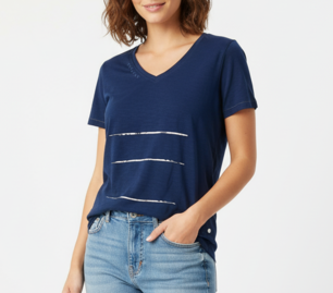 Women Blue V-Neck T-Shirt