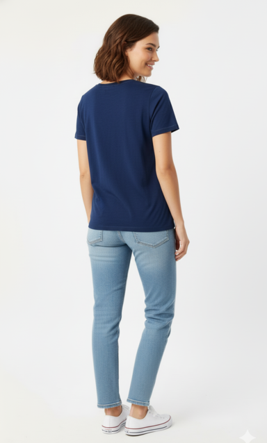 Women Blue V-Neck T-Shirt