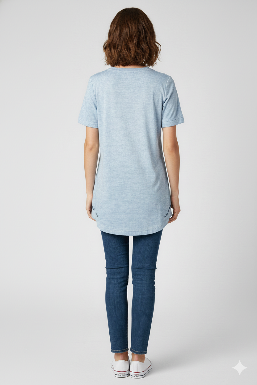 Women Blue Cotton V-Neck T-Shirt