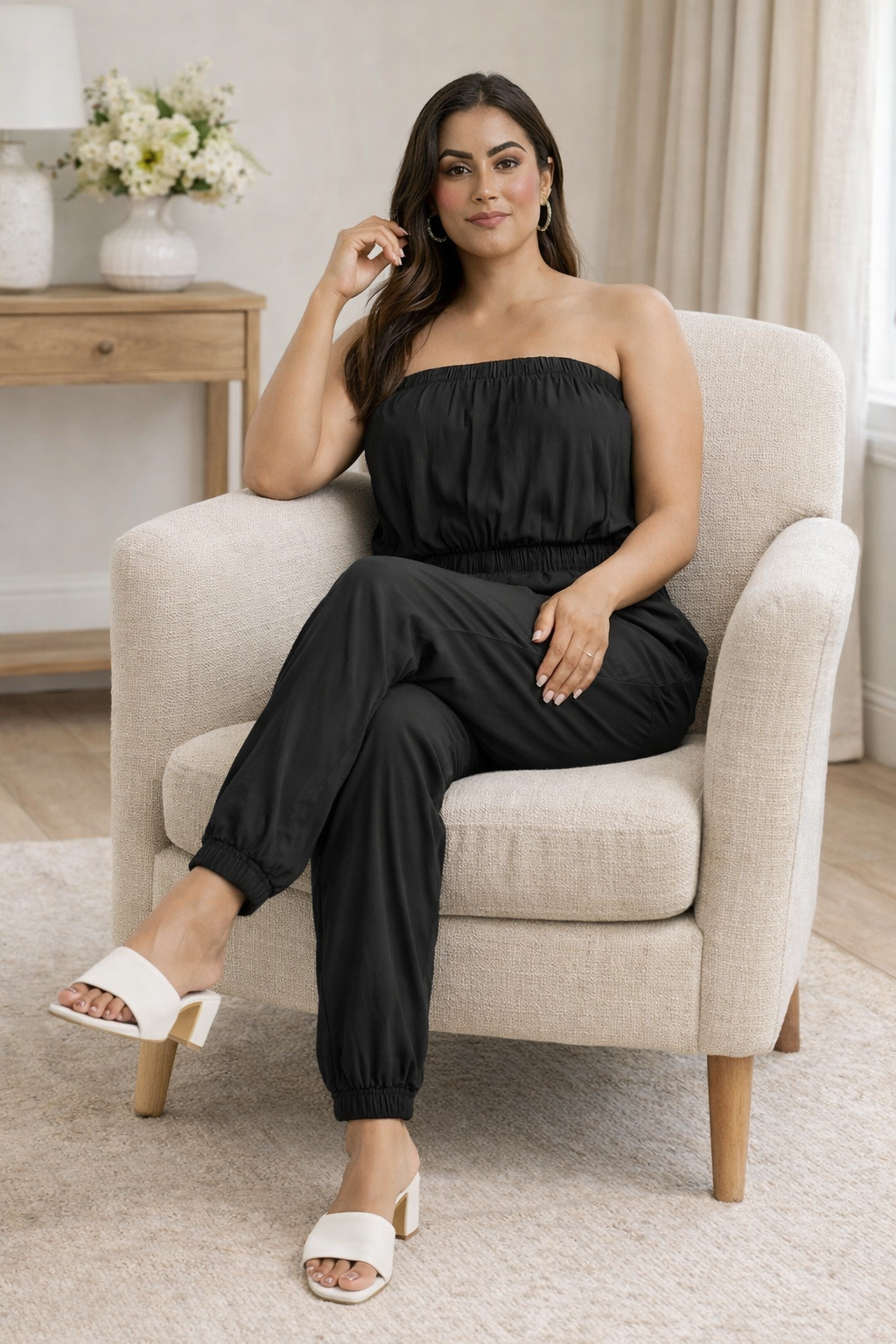 Women Black Tube Jumpsuit
