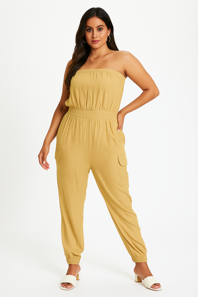 Women Brown Rayon Tube Jumpsuit
