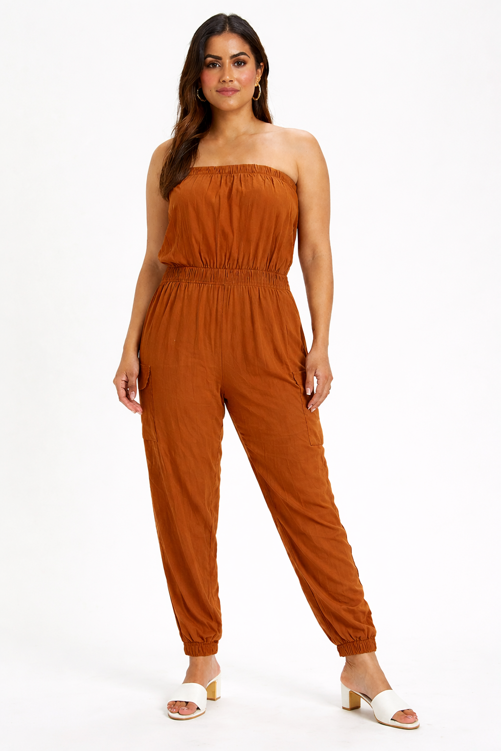 Women Brown Tube Jumpsuit