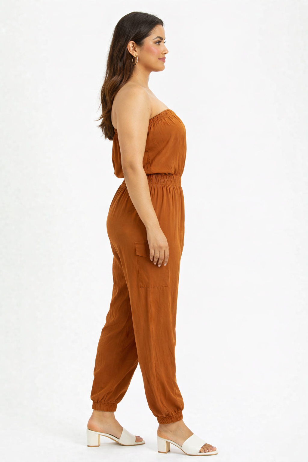 Women Brown Tube Jumpsuit