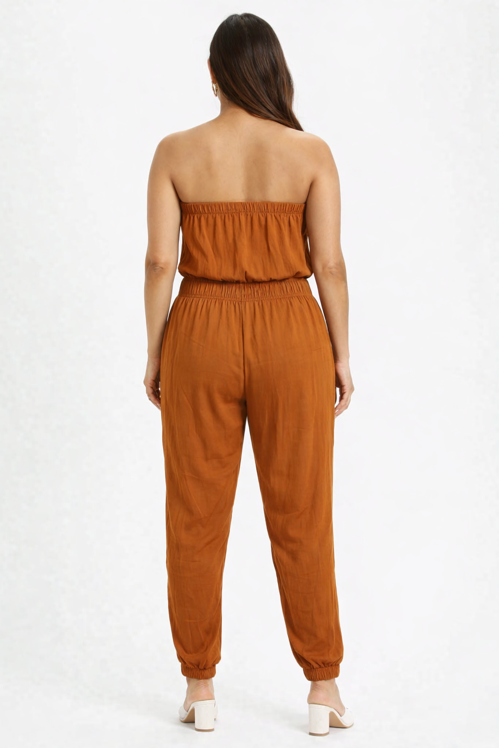 Women Brown Tube Jumpsuit