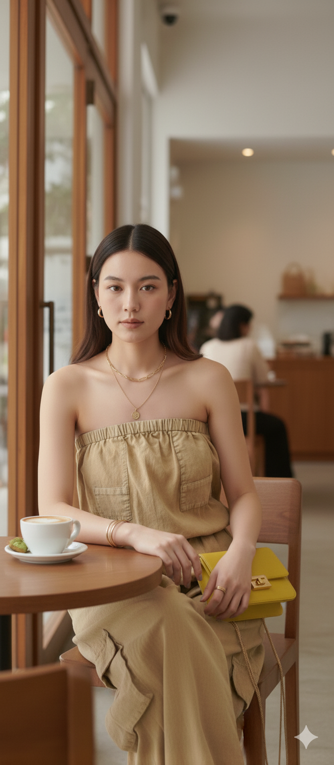 Women Brown Cotton Tube Cargo Jumpsuit