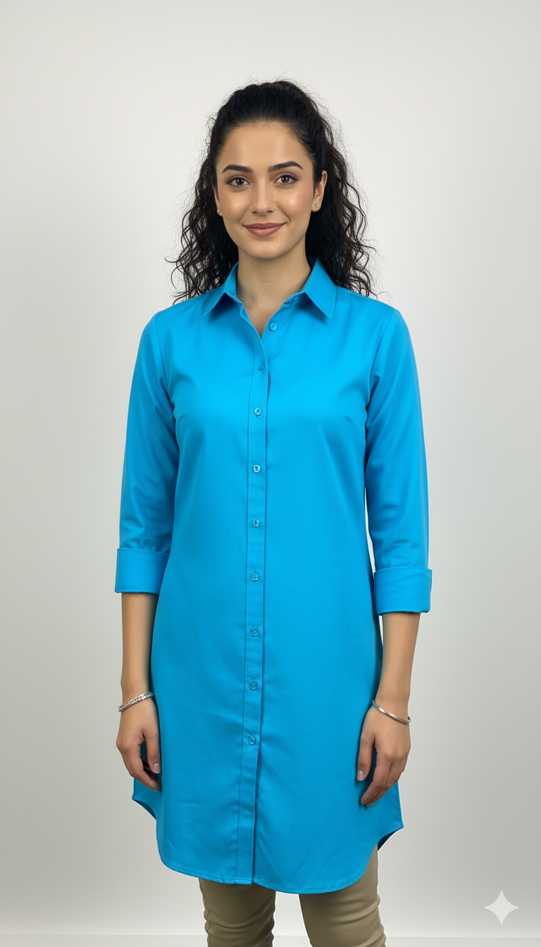 Women Blue Cotton Shirt Tunic
