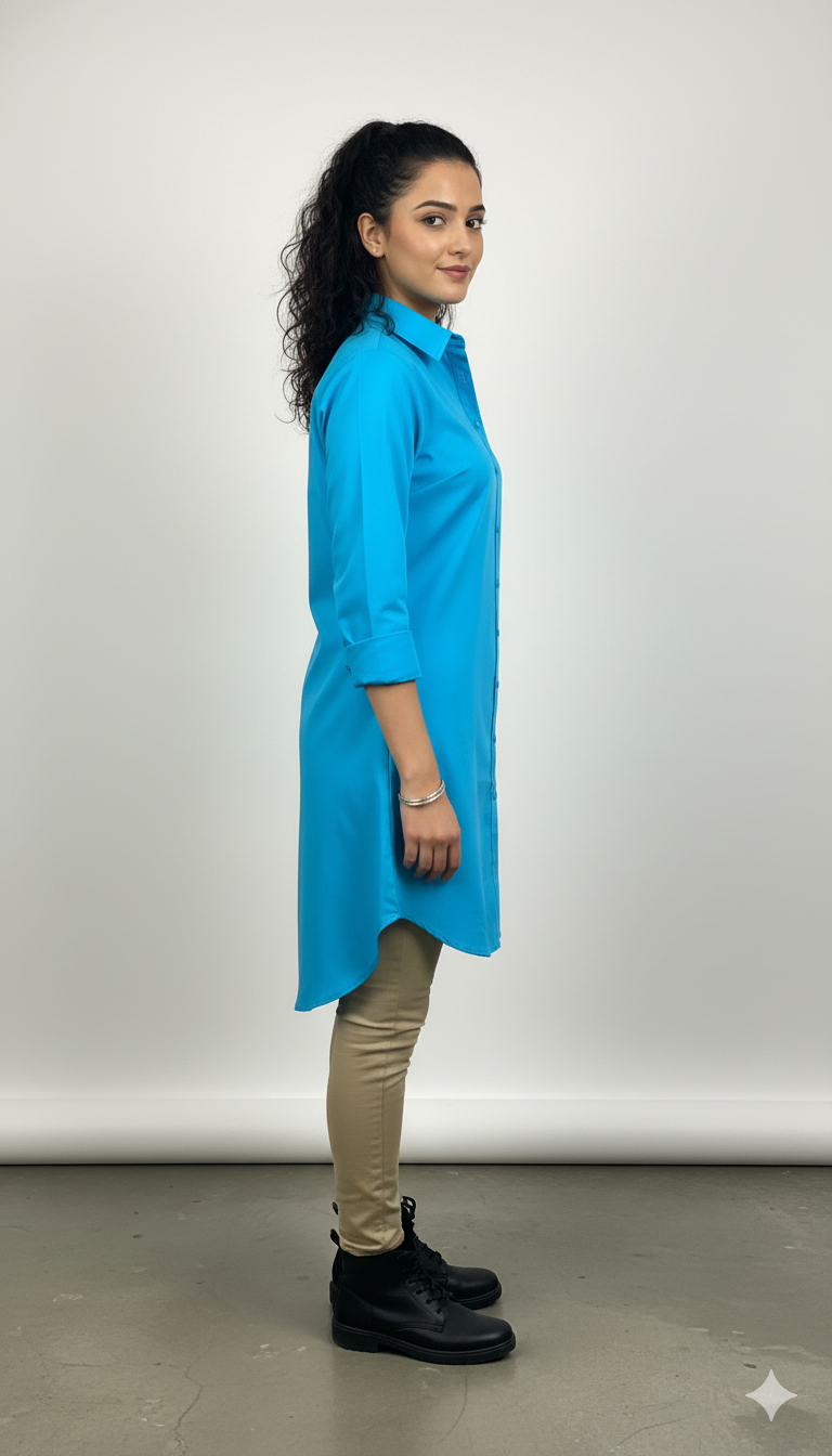 Women Blue Cotton Shirt Tunic