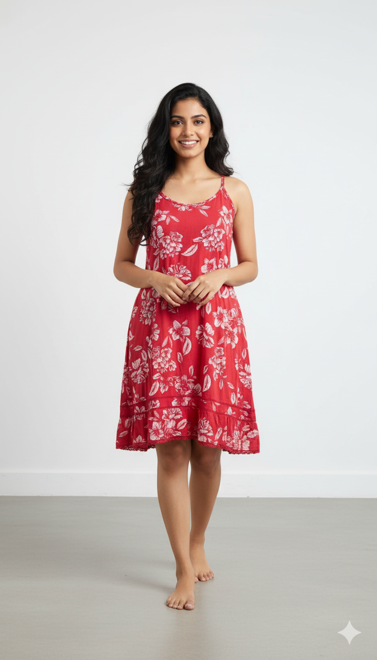 Women Red Cotton Sling Dress