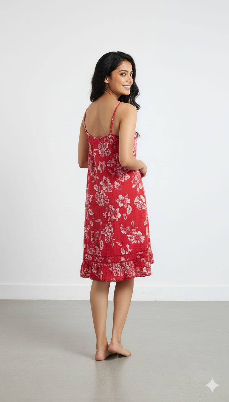 Women Red Cotton Sling Dress
