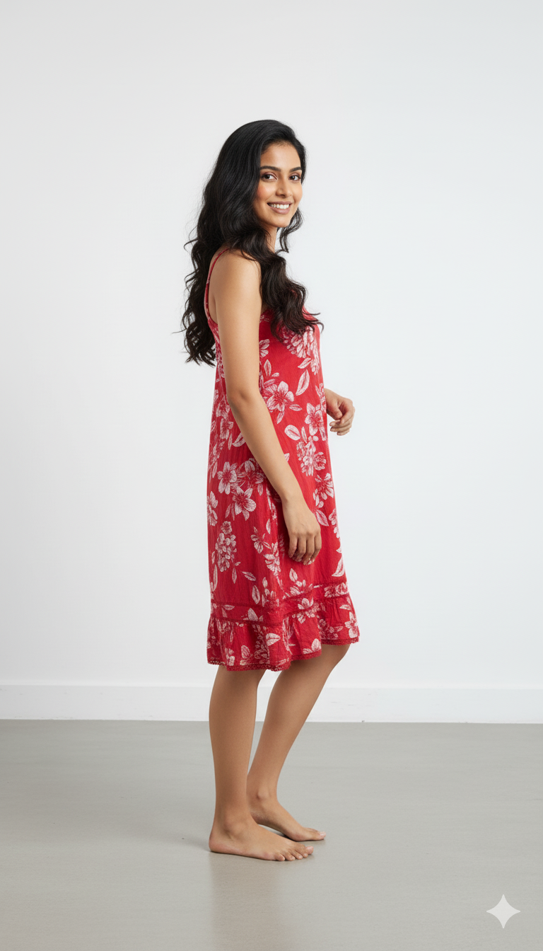 Women Red Cotton Sling Dress