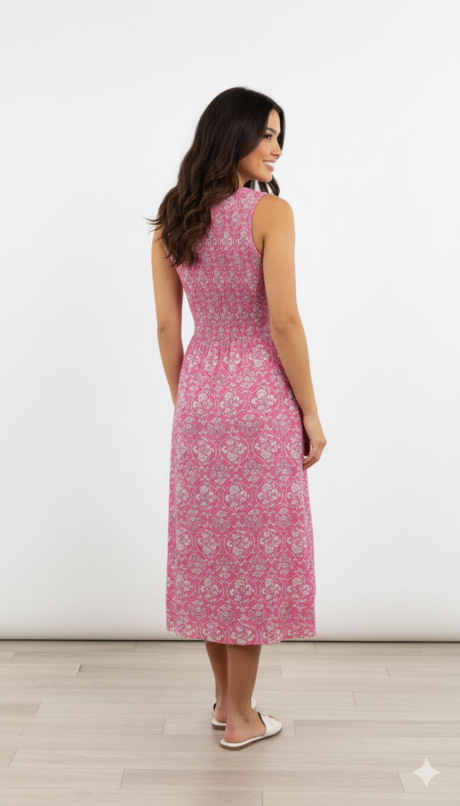 Women Red Viscose Stretchable Midi Dress