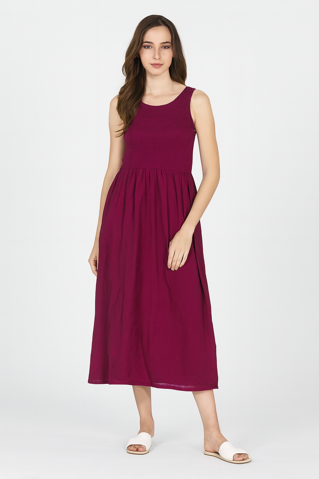 Women Maroon Breeze Stretchable Midi Dress