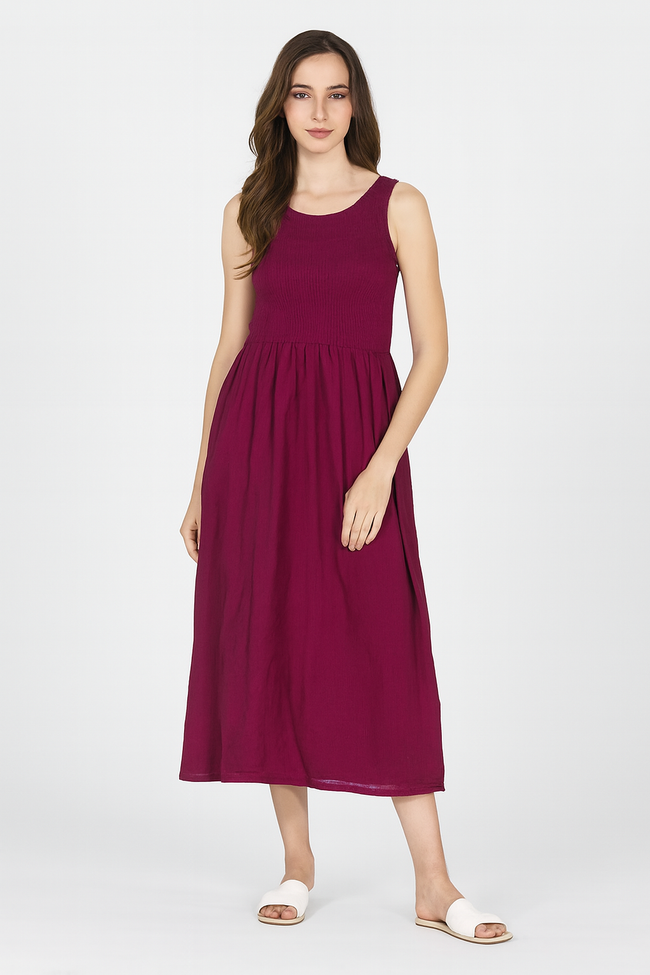 Women Maroon Breeze Stretchable Midi Dress