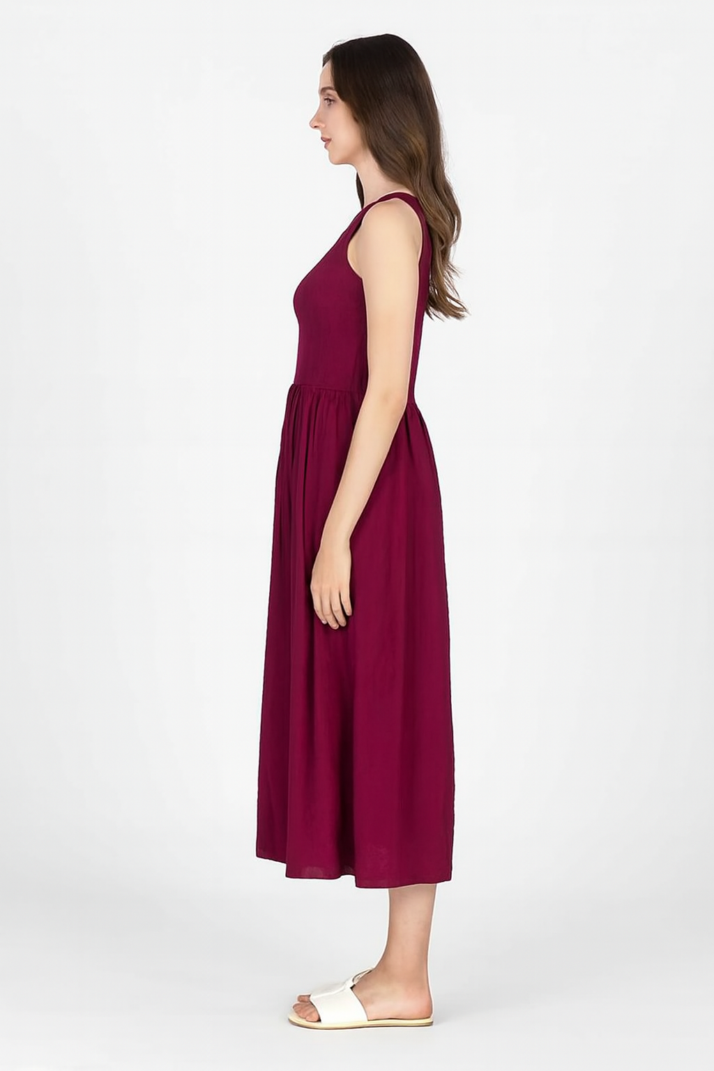 Women Maroon Breeze Stretchable Midi Dress