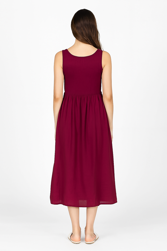Women Maroon Breeze Stretchable Midi Dress