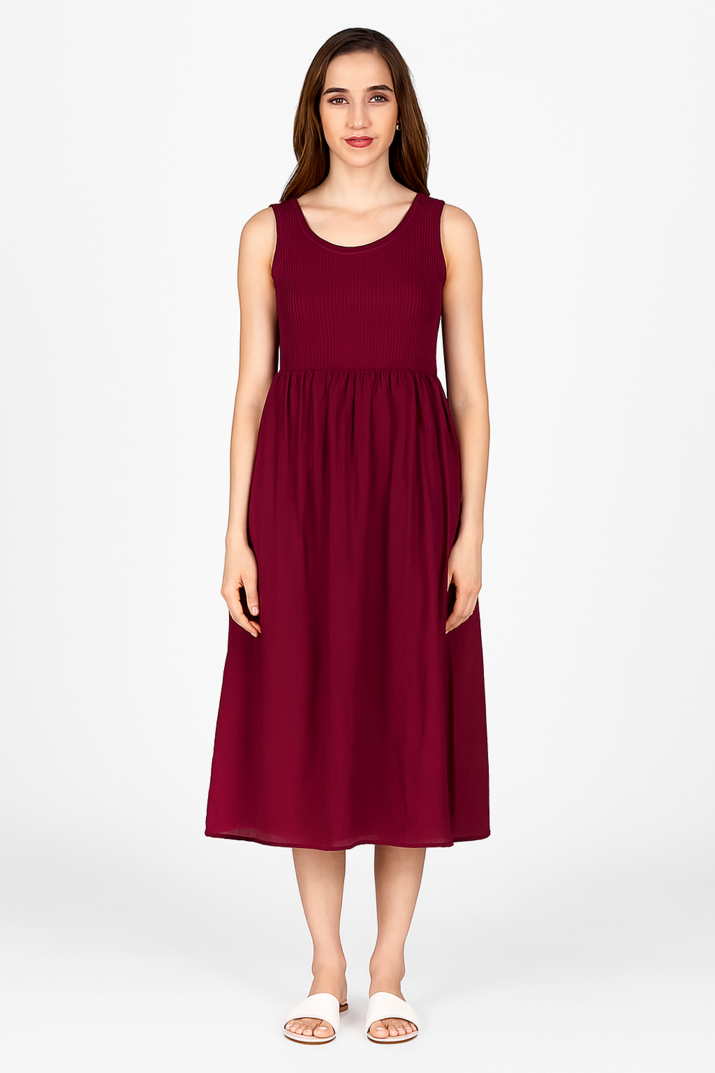 Women Maroon Breeze Stretchable Midi Dress