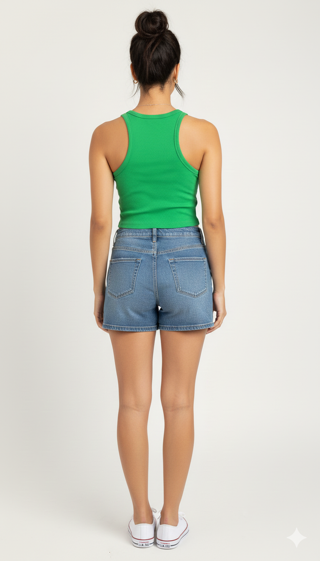 Women Green Polyester Stretchable Crop Top