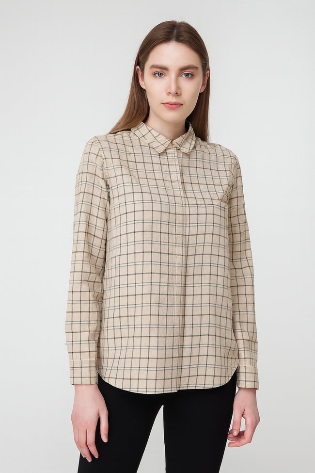 Women Brown Viscose Checked Cotton Shirt