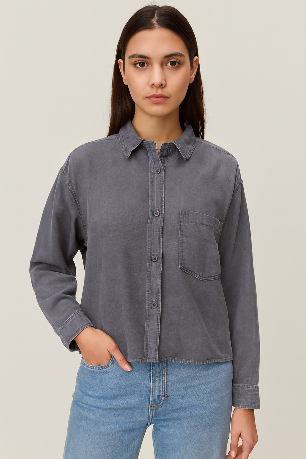 Women Grey Viscose Shirt